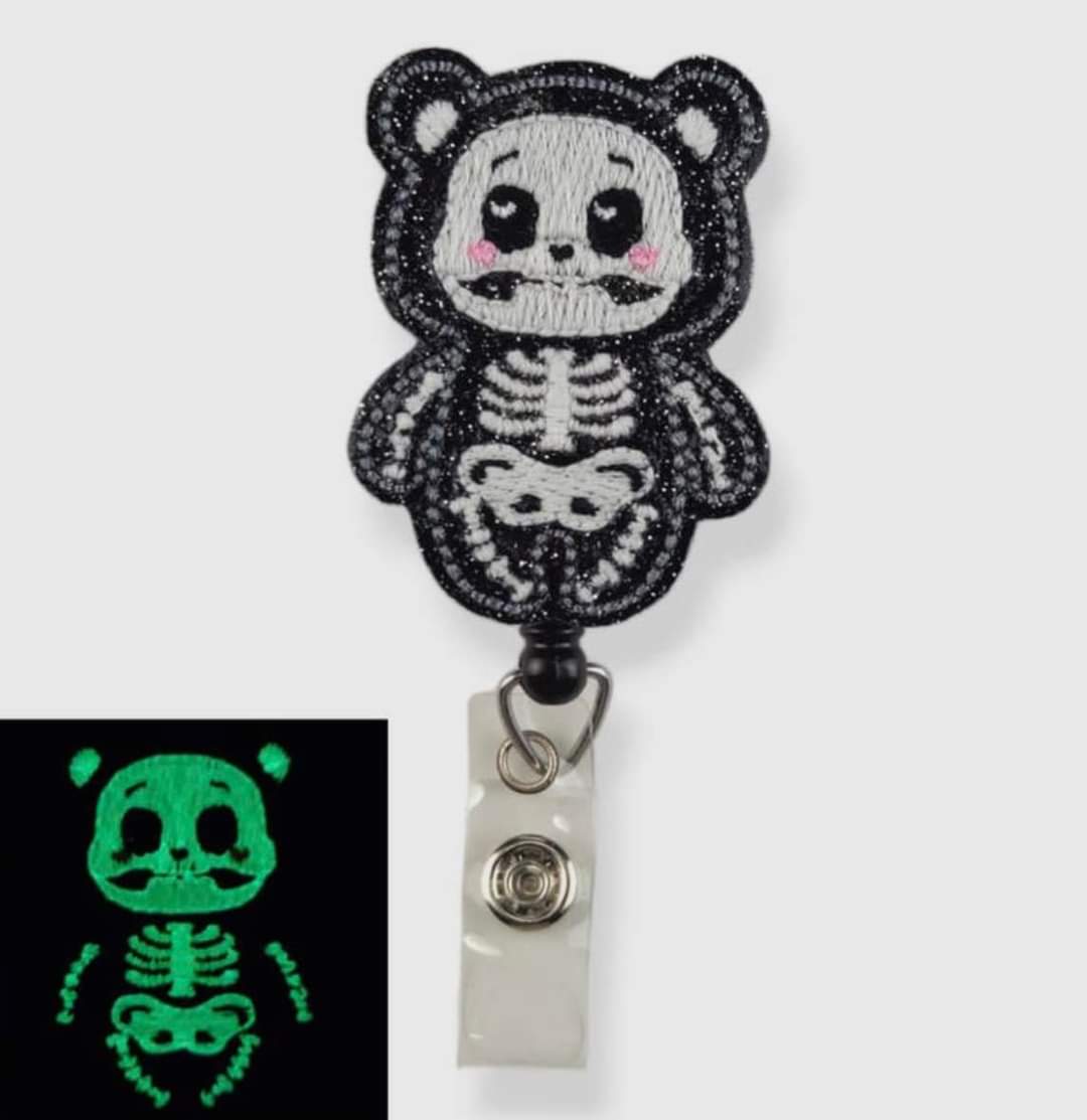 Glow in the Dark Skelly Bear Badge Reel