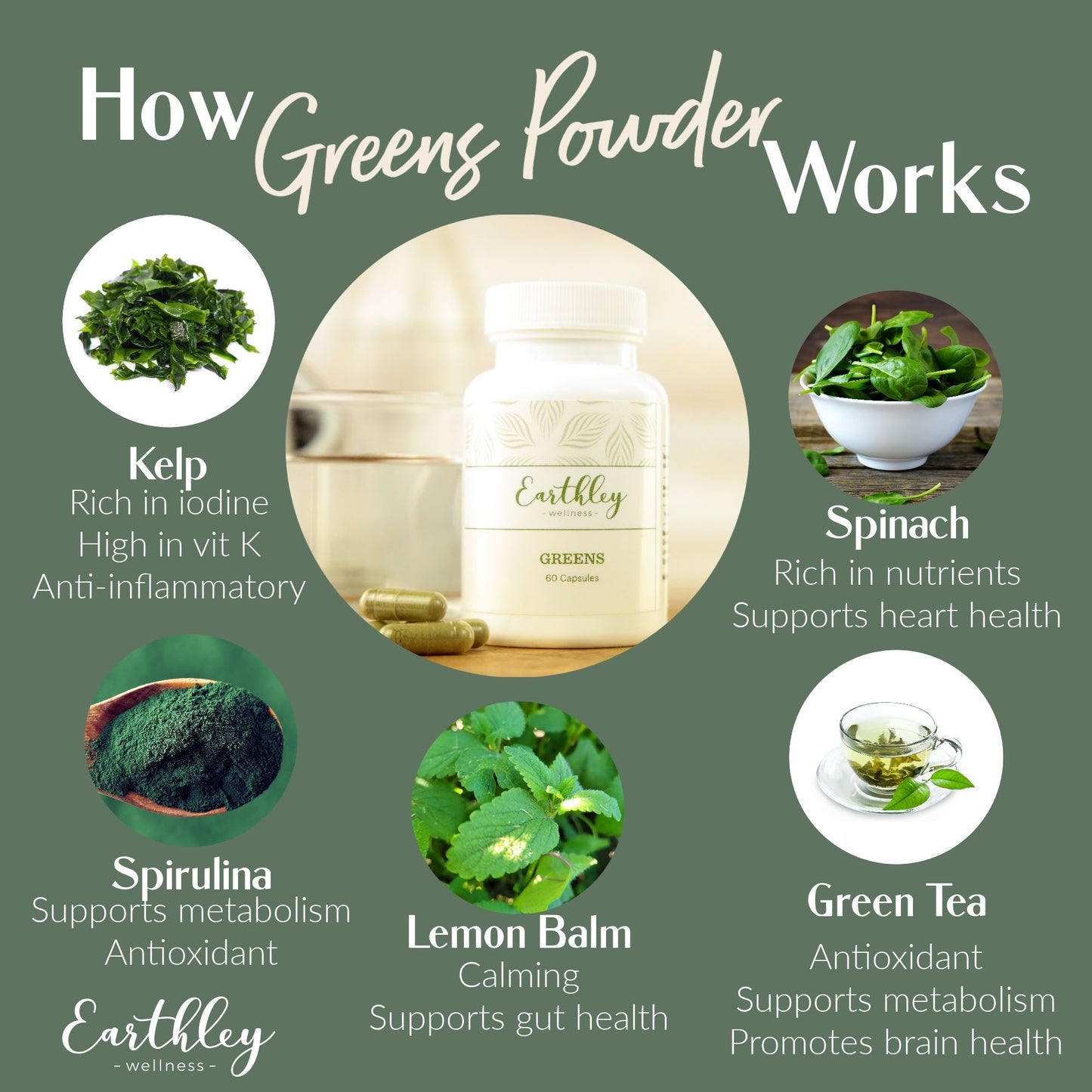 Greens Powder For Brain, Immune, and Heart Health