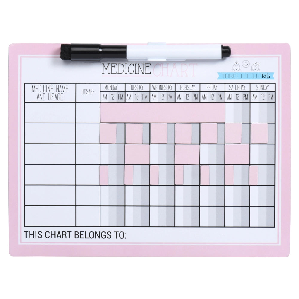 Pink - Kids Medicine Magnetic Refrigerator Chart with Marker