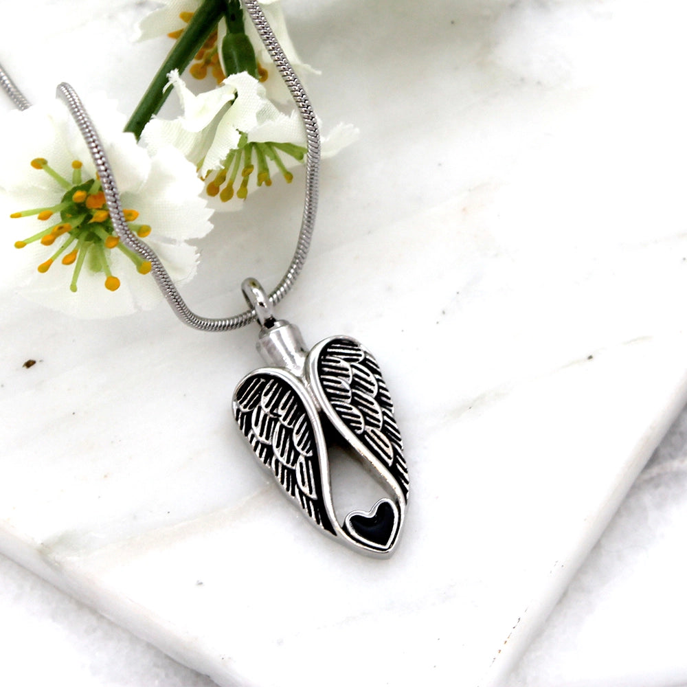 Guardian Angel Heart Silver Memorial Necklace RTS