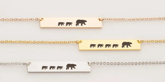 Personalized Mama Bear and Cubs Custom Engraved Bar Necklace