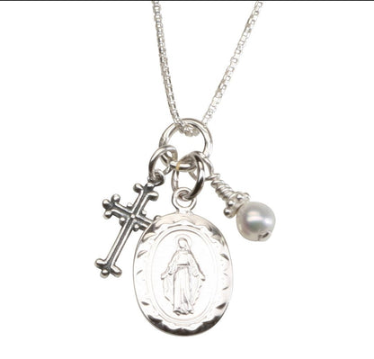 First Communion Miraculous Medal Necklace for Girls & Kids