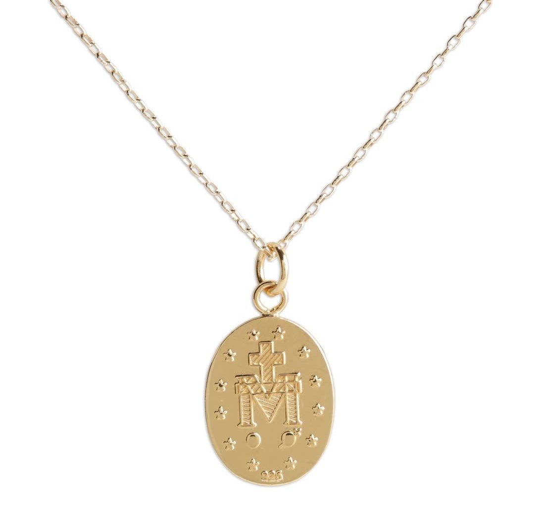 Gold Plated Miraculous Medal Cross Necklace