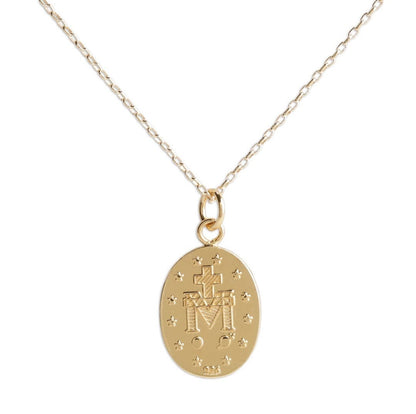 Gold Plated Miraculous Medal Cross Necklace