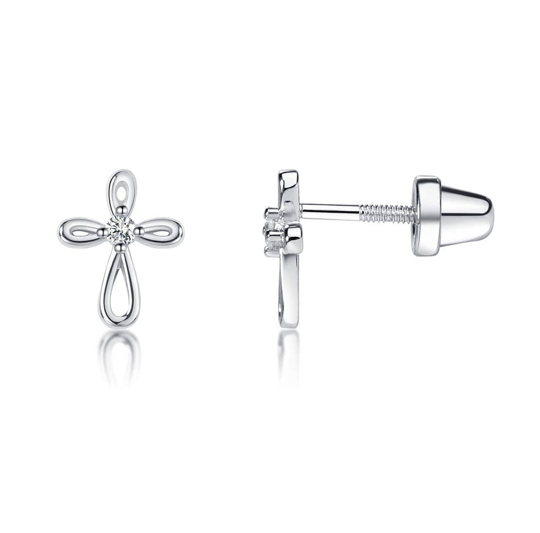 Sterling Silver Cross Baby Earrings