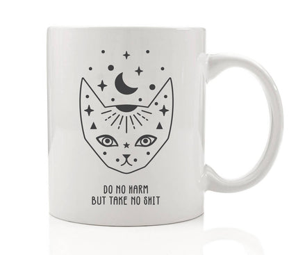 Do No Harm But Take No Shit Mug, Celestial Cat Coffee Mug