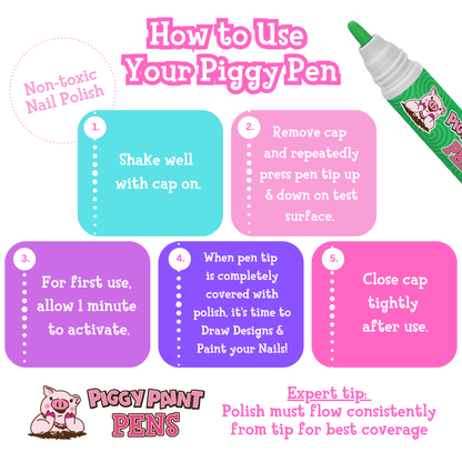 Giggly GREEN Piggy Paint Pen Non-Toxic Kids Nail Polish