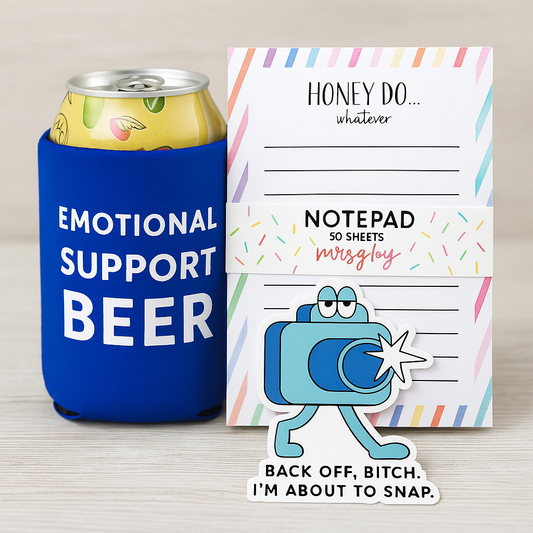 Relaxation Bundle for Mom | Funny Can Coolers, Notepad, and Stress Relief Gift Set