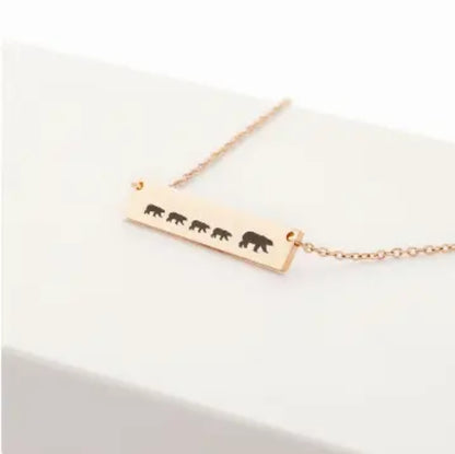 Personalized Mama Bear and Cubs Custom Engraved Bar Necklace