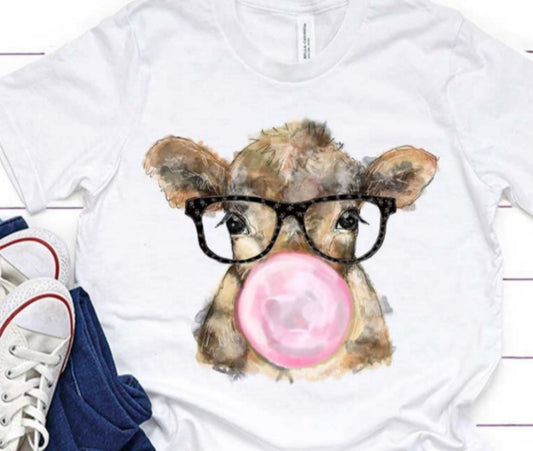 Youth Bubble Gum Cow Kids Graphic T-Shirt White