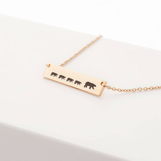 Personalized Mama Bear and Cubs Custom Engraved Bar Necklace