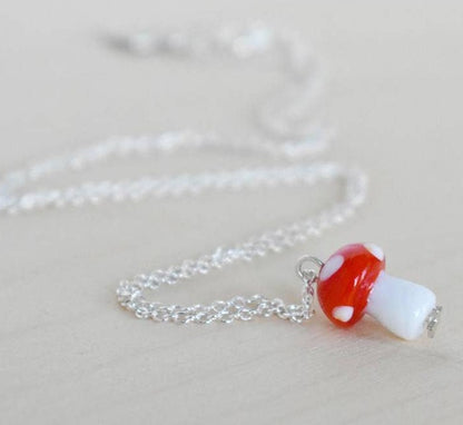 Red Woodland Forest Mushroom Charm Necklace