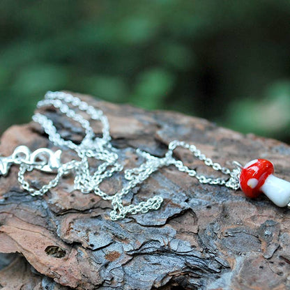 Red Woodland Forest Mushroom Charm Necklace