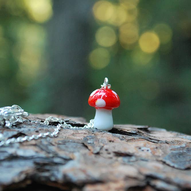 Red Woodland Forest Mushroom Charm Necklace