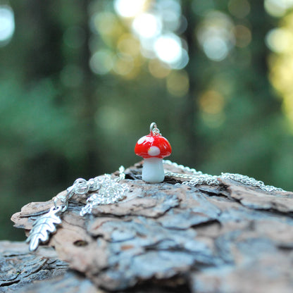 Red Woodland Forest Mushroom Charm Necklace