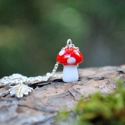 Red Woodland Forest Mushroom Charm Necklace