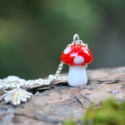 Red Woodland Forest Mushroom Charm Necklace