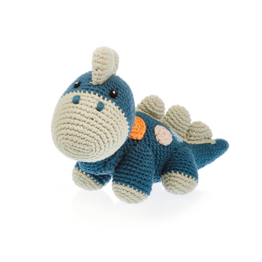 Petrol Blue Organic Dinosaur Rattle