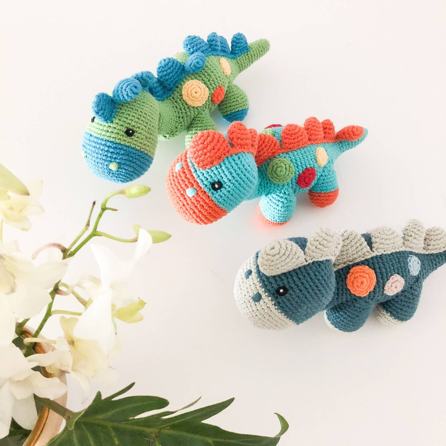 Petrol Blue Organic Dinosaur Rattle