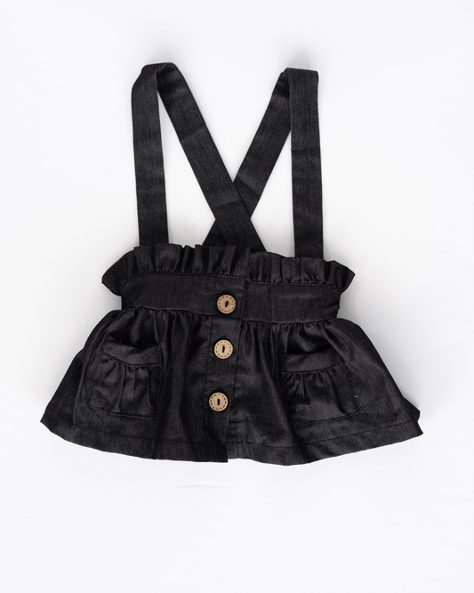 Presley Denim Suspender Skirt - Black