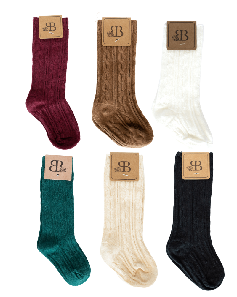 Pepper Knee-High Cable Knit Socks