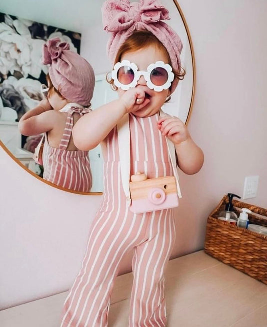 Kellyn Bell Bottom Suspender Jumpsuit - Pink Stripe