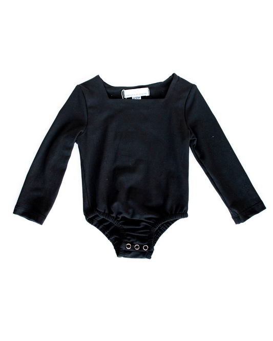 Lilith Square Neck Long Sleeve Leotard - Black