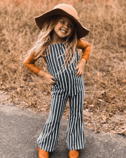 Kellyn Bell Bottom Suspender Jumpsuit - Dark Gray Stripe